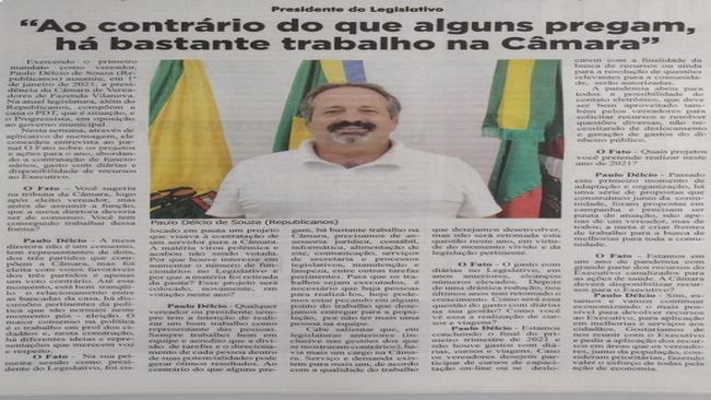 Presidente do Legislativo concede entrevista à Jornal