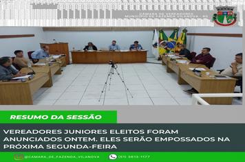 Vereadores Juniors eleitos foram anunciados ontem. Eles serão empossados na próxima segunda-feira